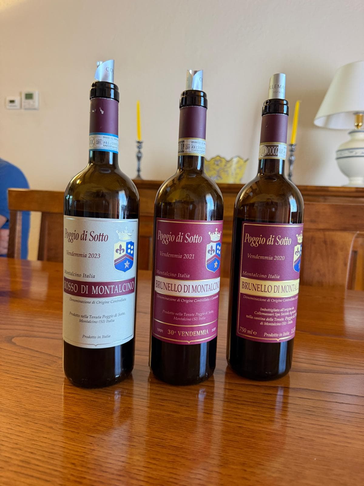 The three Poggio di Sotto wines: the 2023 Rosso and two Brunellos